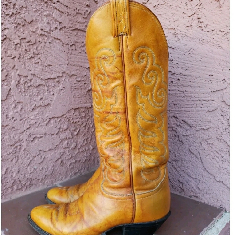 Vintage Tony Lama Black Label Marbled Butterscotch Leather Western Boots 7.5 D.